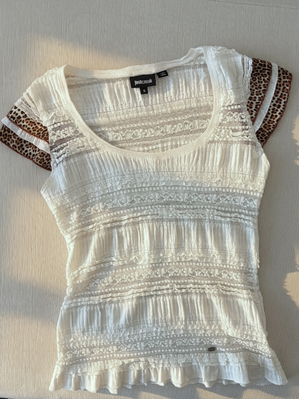 Vintage Just Cavalli Y2K Lace Leopard Ruffle Top S